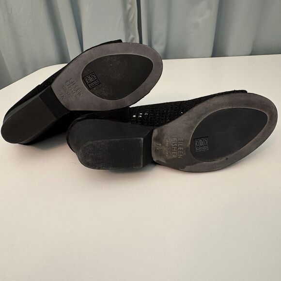 Ankle Bootie 7.5 Black Peep Toe Eileen Fisher Luxury Classic Mob Wives - Picture 7 of 9